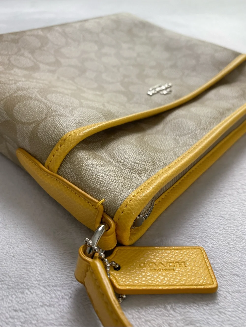 Coach Signature Coated Canvas File Bag | Adjustable Strap | Light Khaki/Canary